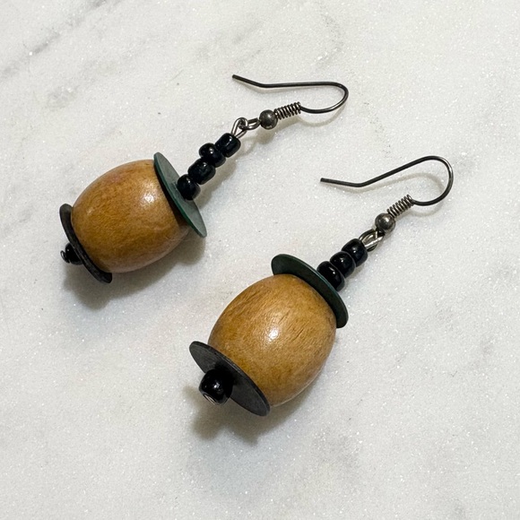Handmade Bohemian Large Wooden Bead Dangle Earrings - Picture 13 of 13